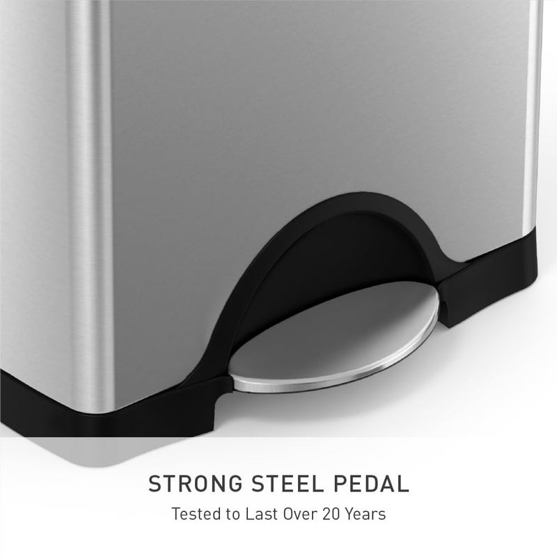 simplehuman 38 Liter / 10 Gallon Rectangular Kitchen Step Trash Can, Brushed Stainless Steel - Image 3
