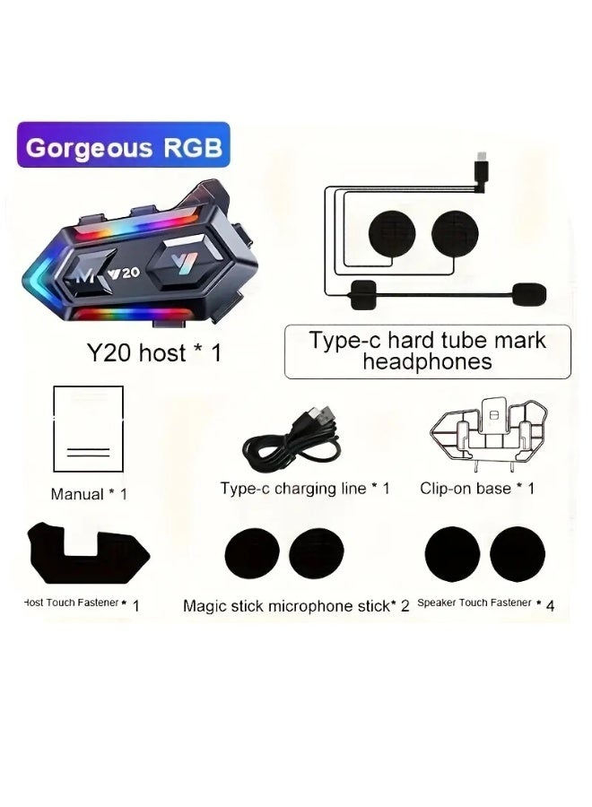 Y20 Single Motorcycle Helmet Wireless Headset with 5.3 Wireless, RGB Lights - Image 3