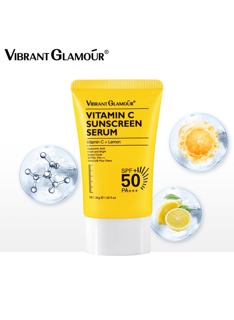 فايبرنت جلامور سيروم فيتامين سي الواقي من الشمس بعامل حماية من الشمس 50+/PA+++، حماية من الأشعة فوق البنفسجية الطويلة والمتوسطة، مرطب مع السيراميد وسنتيلا آسياتيكا، خالٍ من العطور، مناسب لجميع أنواع البشرة - 30 جرام - Image 1