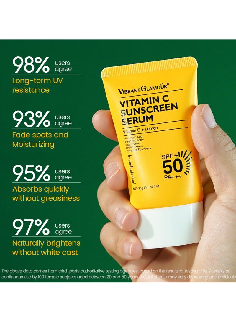 فايبرنت جلامور سيروم فيتامين سي الواقي من الشمس بعامل حماية من الشمس 50+/PA+++، حماية من الأشعة فوق البنفسجية الطويلة والمتوسطة، مرطب مع السيراميد وسنتيلا آسياتيكا، خالٍ من العطور، مناسب لجميع أنواع البشرة - 30 جرام - Image 3
