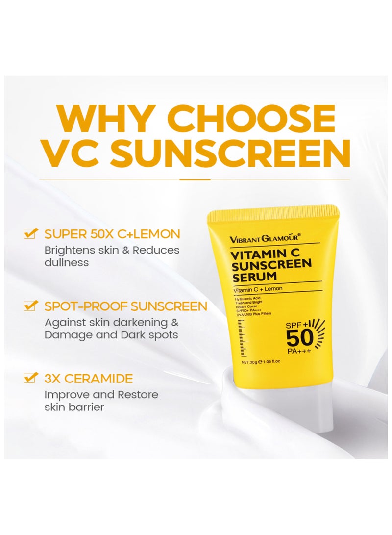 فايبرنت جلامور سيروم فيتامين سي الواقي من الشمس بعامل حماية من الشمس 50+/PA+++، حماية من الأشعة فوق البنفسجية الطويلة والمتوسطة، مرطب مع السيراميد وسنتيلا آسياتيكا، خالٍ من العطور، مناسب لجميع أنواع البشرة - 30 جرام - Image 5