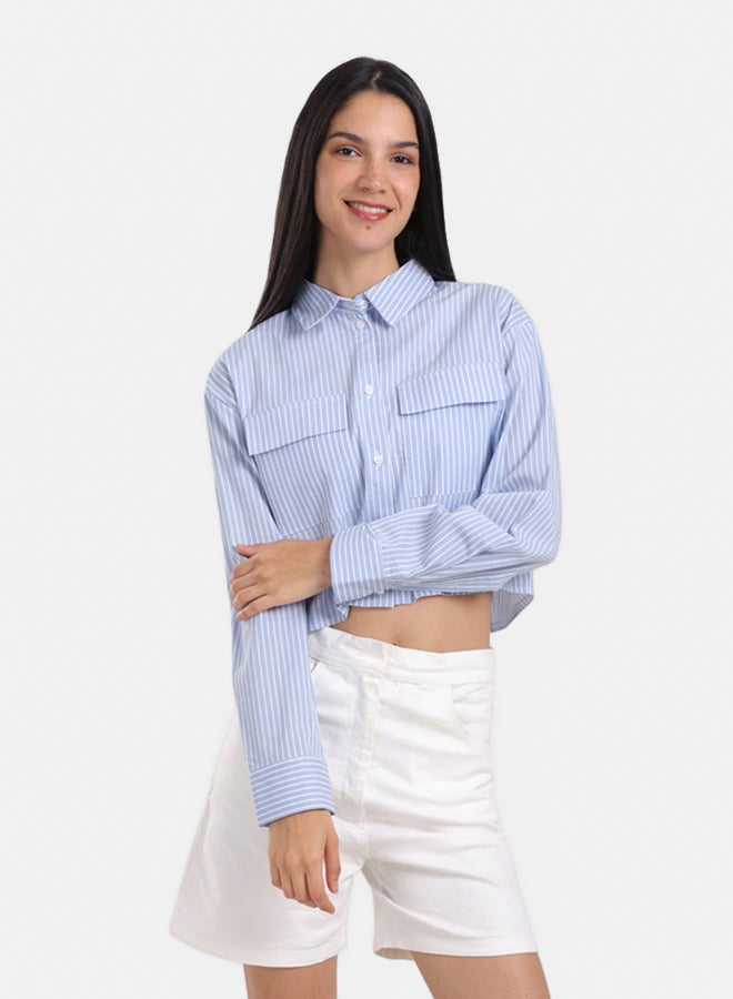 Carina Poplin Striped Cropped Shirt - Image 1