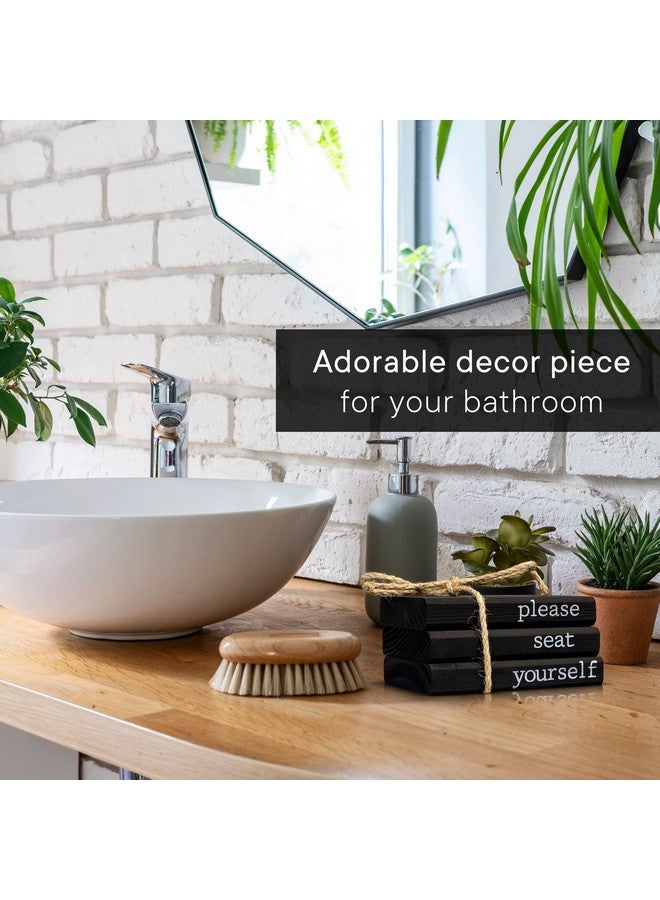 KIBAGA Farmhouse Bathroom Decor - Funny Rustic Wooden Mini Books for Your Restroom Shelf - The Perfect Small Decorative Accent for The Guest Bathroom - Black - Image 4