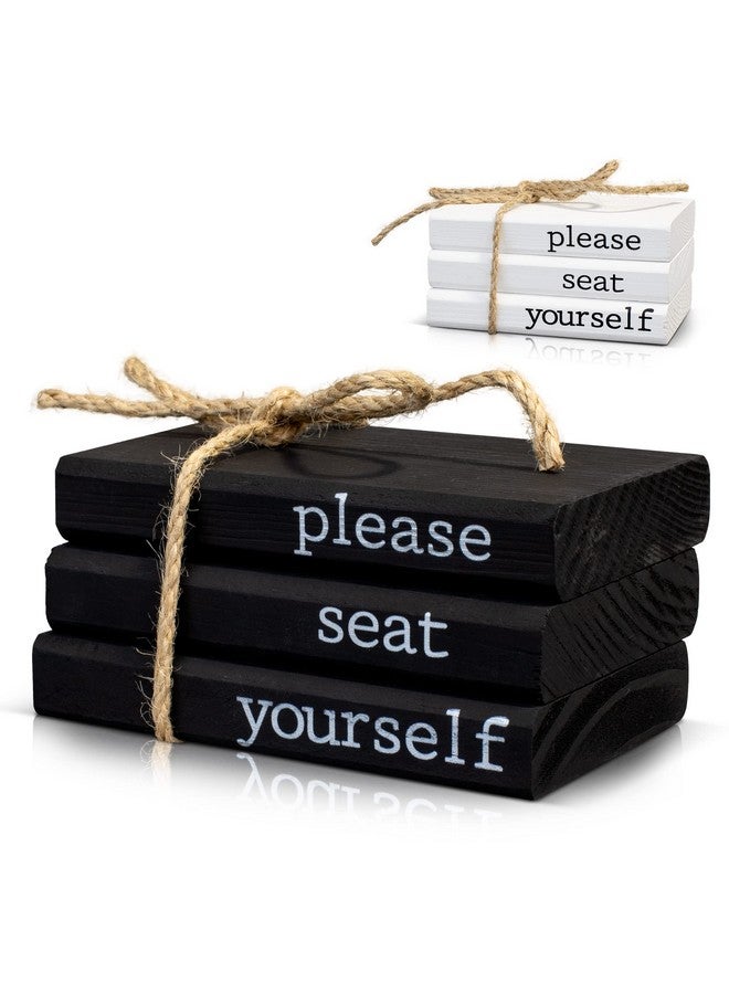 KIBAGA Farmhouse Bathroom Decor - Funny Rustic Wooden Mini Books for Your Restroom Shelf - The Perfect Small Decorative Accent for The Guest Bathroom - Black - Image 1