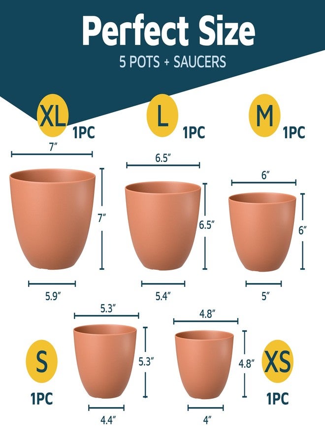 LifeMaster Terracotta Plant Pots with Drainage Holes & Saucers 3 Pack, Indoor & Outdoor Stackable Space-Saving Planters for Houseplants & Flowers, (7", 6.7", and 6" Inches), Durable & Weatherproof Materials - Image 2