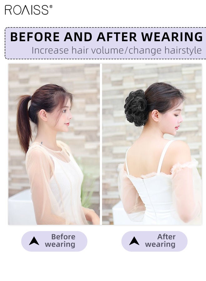 رويس وصلات شعر صناعية فوضوية للنساء، وصلات شعر مجعدة بمشابك مشط مع رباط مطاطي، تسريحة شعر قصيرة مجعدة لحفلات الزفاف، لون أسود طبيعي - Image 2
