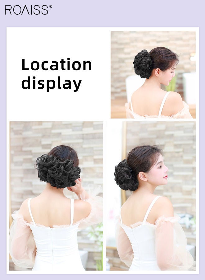 رويس وصلات شعر صناعية فوضوية للنساء، وصلات شعر مجعدة بمشابك مشط مع رباط مطاطي، تسريحة شعر قصيرة مجعدة لحفلات الزفاف، لون أسود طبيعي - Image 5