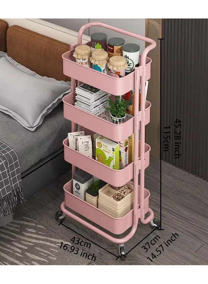 DubaiGallery Storage Trolley Rolling Cart Utility Cart 4 Tier Kitchen Storage Cart With Wheels Trolley Bathroom Storage Organization Cart Storage Shelves Rolling Cart Kitchen Storage Cart Rolling Storage Cart - Image 4