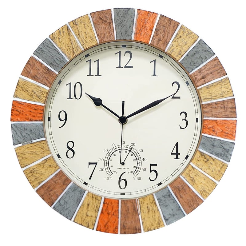 UMEXUS UMEXUS Indoor Outdoor Clock and Thermometer 13 Inch Large Waterproof Weatherproof Wall Clocks Retro Silent NonTicking Battery Operated Decor for Garden Kitchen Bathroom 