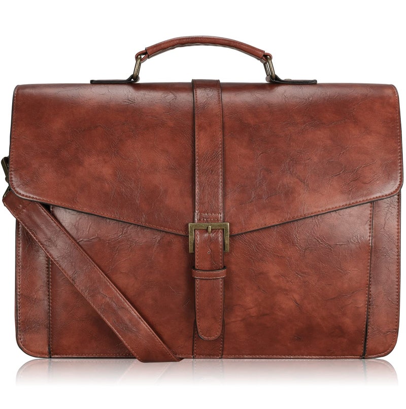 ESTARER Mens Leather Briefcase 156 Inch Laptop Messenger Bag for OfficeBusinessTravel Professional Leather Computer Shoulder Bag Vintage Brown