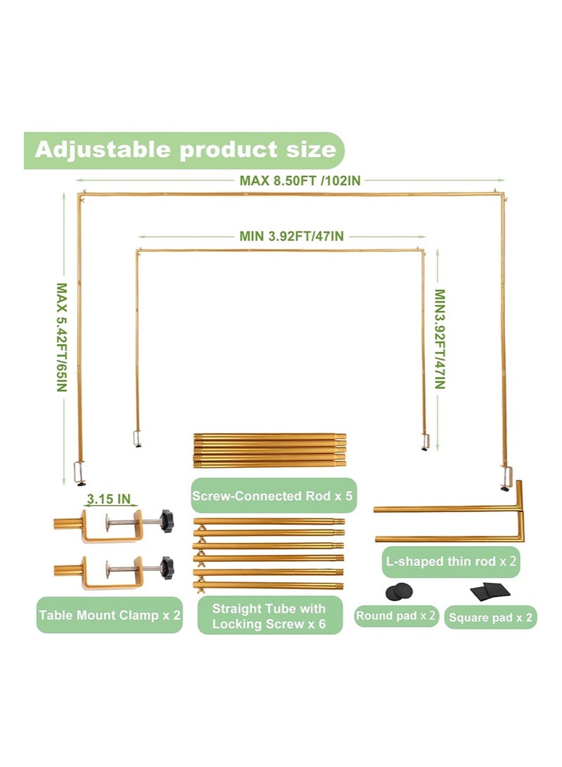 ايكانبو حامل قضبان لتزيين الطاولة مع مشابك قابلة للتعديل، بطول يتراوح بين 47 و102 بوصة وارتفاع يتراوح بين 47 و65 بوصة، مزود بحقيبة تخزين، مثالي لتزيين الطاولات بالبالونات. مصنوع من المعدن - Image 4