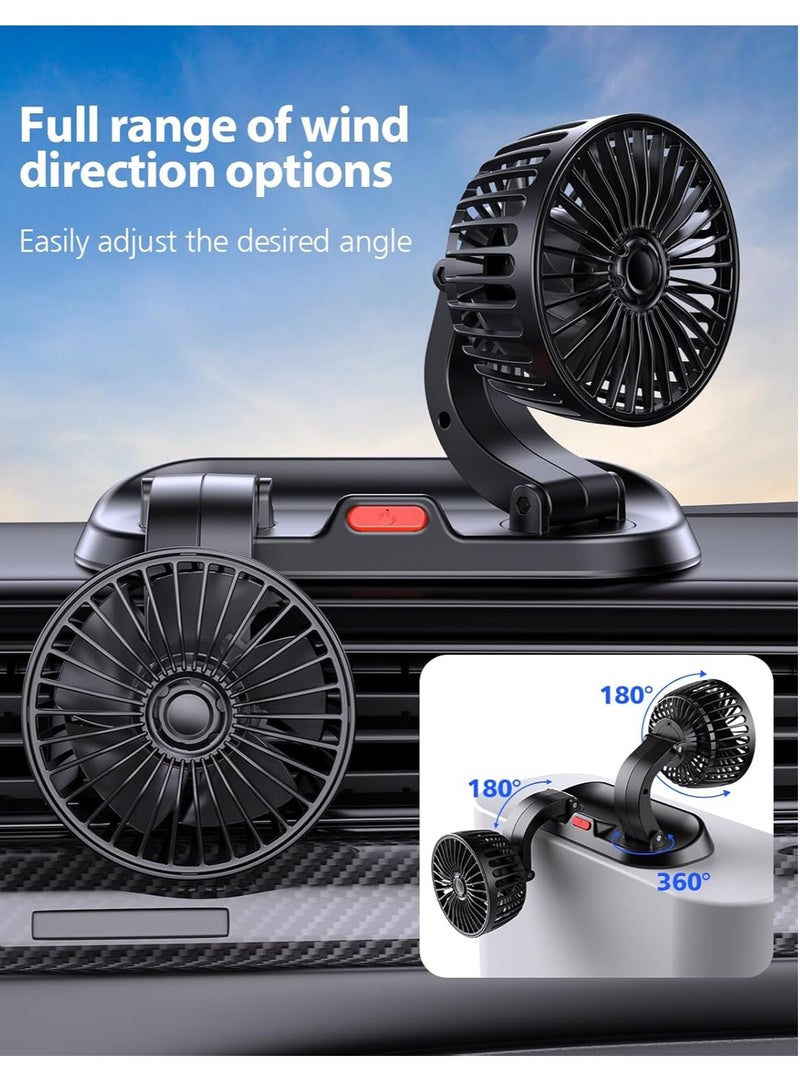 Loquat Car Fan - Dual Head Fan for Car, Portable Vehicle Cooling Fan - Brushless Motor- 3 Speeds, 360° Rotation, for Car Dashboard, SUV/RV/Truck/Sedan/Cruise/Office (USB) - Image 2