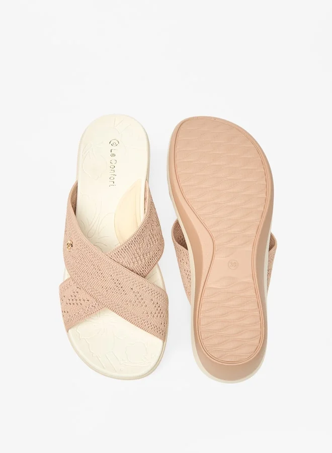 Le Confort Women's Textured Cross Strap Slip-On Flatform Sandals