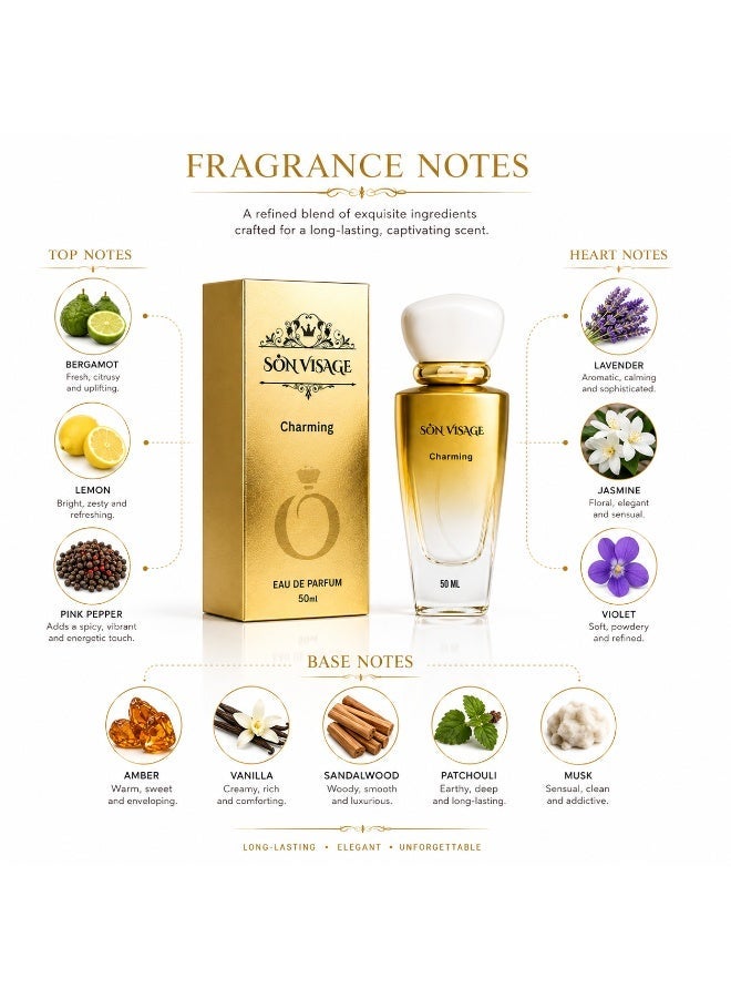 سون فيساج سون فيزاج تشارمينج أو دو بارفان 50 مل – عطر أنيق للجنسين برائحة جذابة تدوم طويلاً – صنع في الإمارات - Image 2