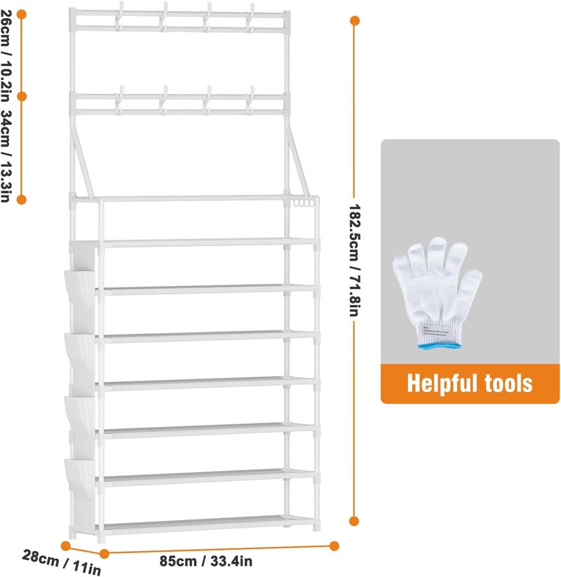 OYREL Shoe Rack 7 Tier Shoe Racks Organizer 28-35 Pairs Shoes Rack for Closet Entrance Shoe Storage Organizer with Hooks and Side Pocket Entryway Shoe Holder Space Saving Free Standing Shoe Racks - Image 3