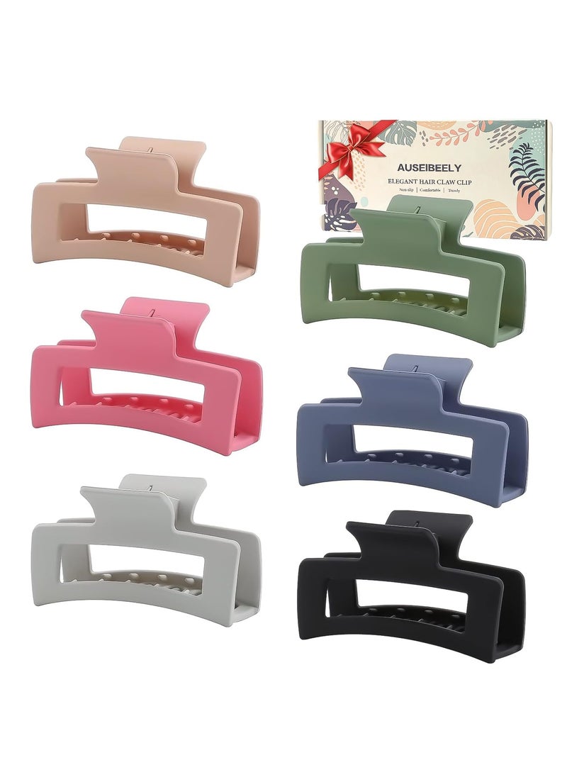 Auseibeely - 6 Pack Square Claw Clips for Women Girls 35 Medium Nonslip Rectangular Matte Claws Strong Jumbo Hair Styling Accessories for Thin Hair - Image 1