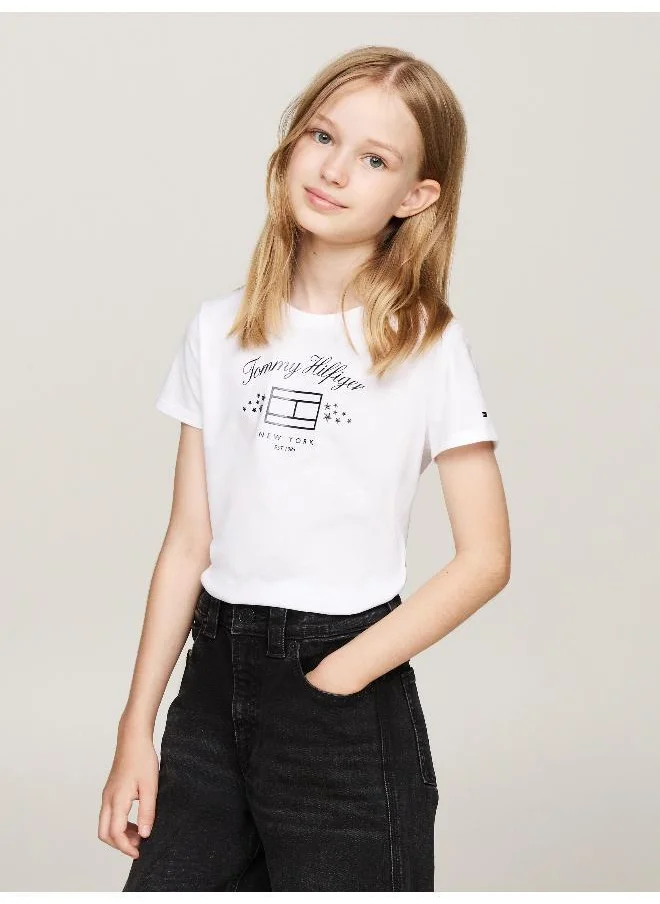 تومي هيلفيغر Youth Logo Crew Neck T-Shirt
