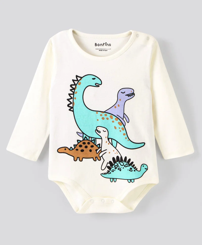 Bonfino Bonfino Cotton Full Sleeves Onesies With Dino Print Pack Of 5 - Multicolour