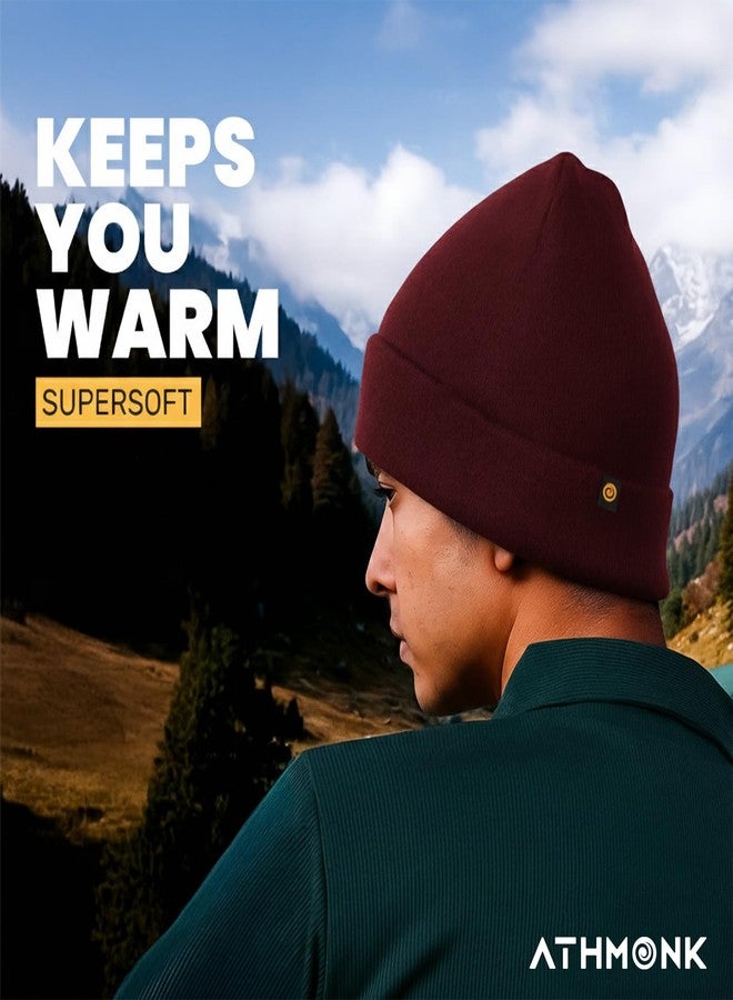 Athmonk Winter Woolen Beanie Cap for Men & Women | Warm Cuff Head Cap for Winters | Cold Weather Hat for Girls & Boys 100% Woollen Fabric Ultra Soft & Cozy Garam Topi for Man (Maroon, Free Size) - Image 5