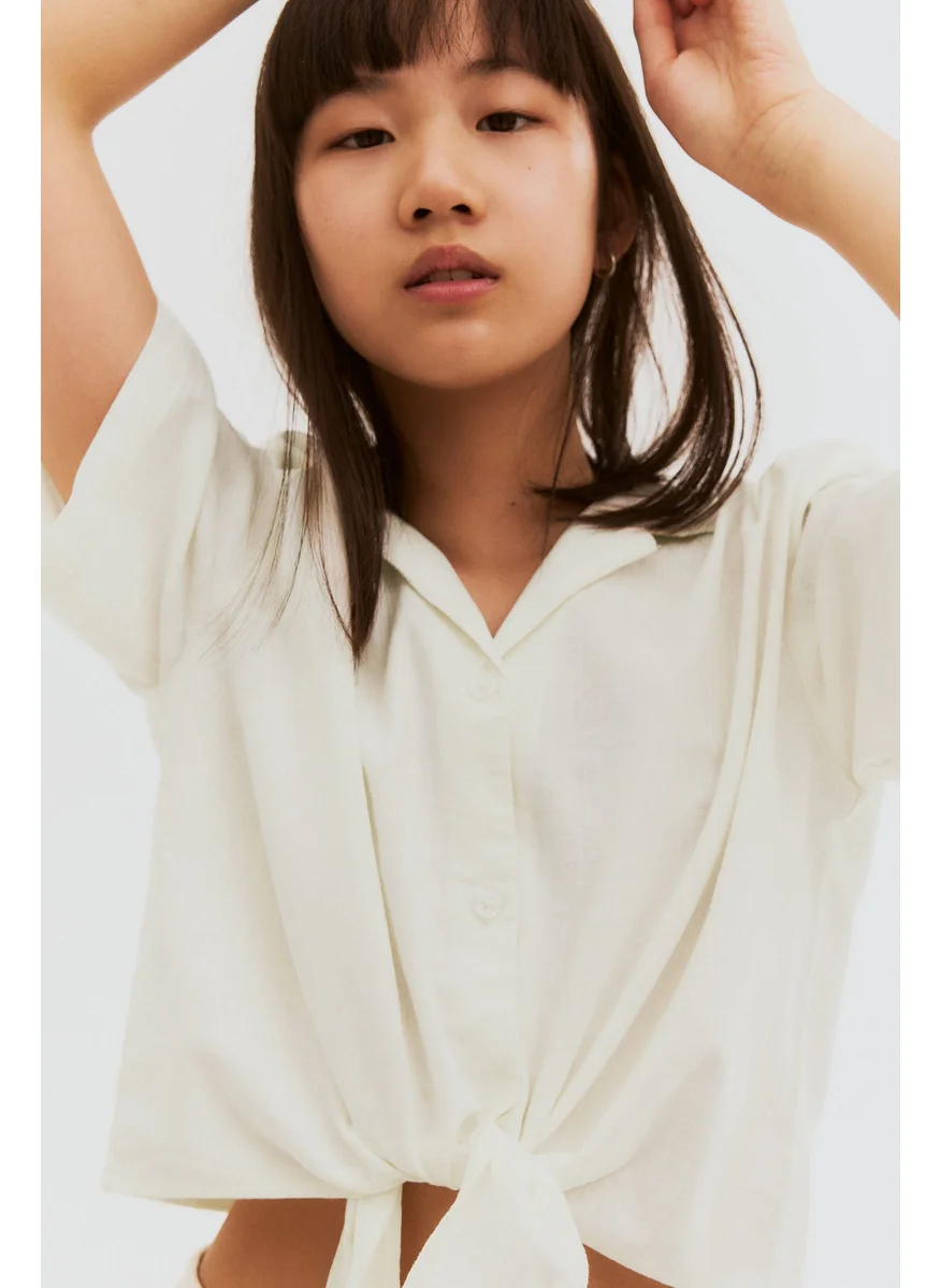 اتش اند ام Cropped Knot-Detail Shirt