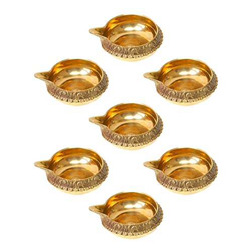 Dokchan Brass Kuber Diyas Oil Lamps on Turtle Stand for Puja Room Decoration and Diwali Festival (Size 1.5 Inch | Pack 07) - Image 1