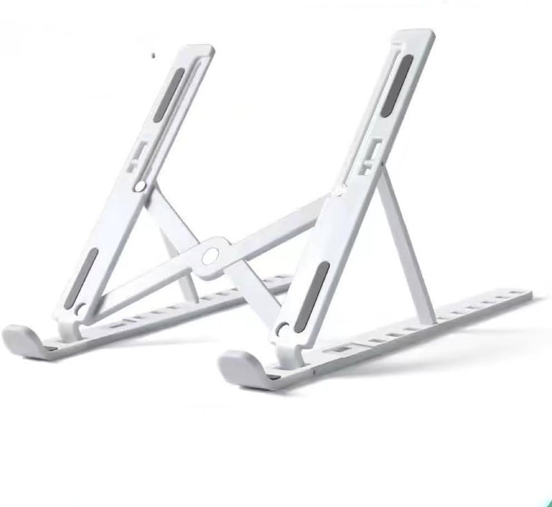 Adjustable Foldable Laptop Stand for Desk - Portable Riser with Ten-Degree Angle Adjustment - White - Image 1