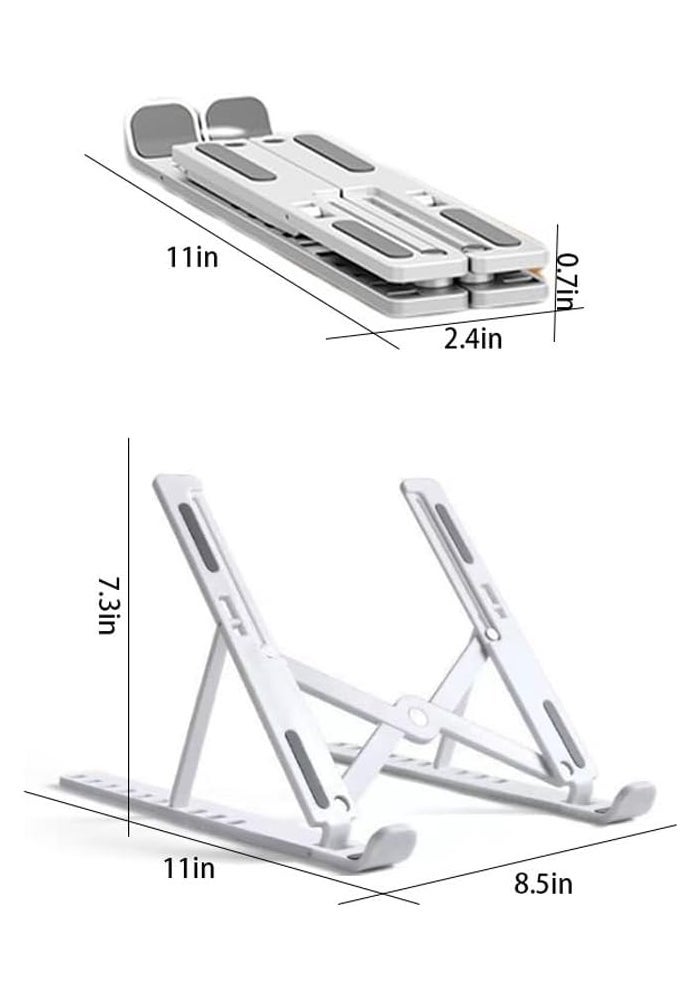 Adjustable Foldable Laptop Stand for Desk - Portable Riser with Ten-Degree Angle Adjustment - White - Image 2