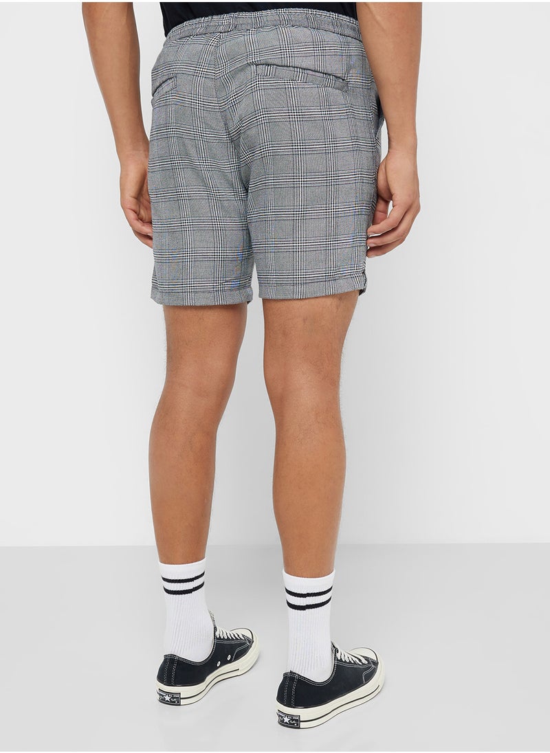 BRAVE SOUL - Chino Checked Shorts with Elasticated Waist Drawcord - Image 1