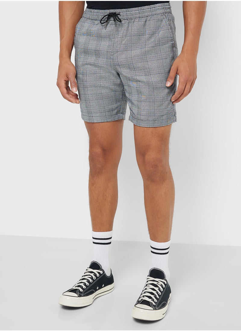 BRAVE SOUL - Chino Checked Shorts with Elasticated Waist Drawcord - Image 1