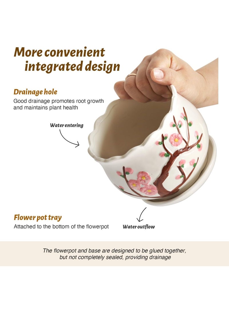 Relex Set of 3 Ceramic Plant Pots, Succulent Flower Pots with Drainage Holes and Saucers, Round Flower Pots for Indoor Plant, 3.9/5.2/6.7 Inches Small Flower Planters - Image 5