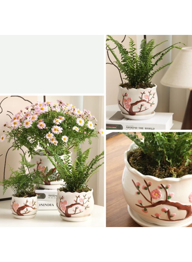 Relex Set of 3 Ceramic Plant Pots, Succulent Flower Pots with Drainage Holes and Saucers, Round Flower Pots for Indoor Plant, 3.9/5.2/6.7 Inches Small Flower Planters - Image 3