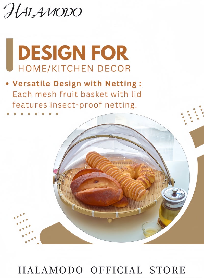 Halamodo Woven Bamboo Food Cover Basket Foldable Mesh Canopy & Handwoven Base Design with Natural Material Structure for Kitchen Food Preservation Use - Image 3