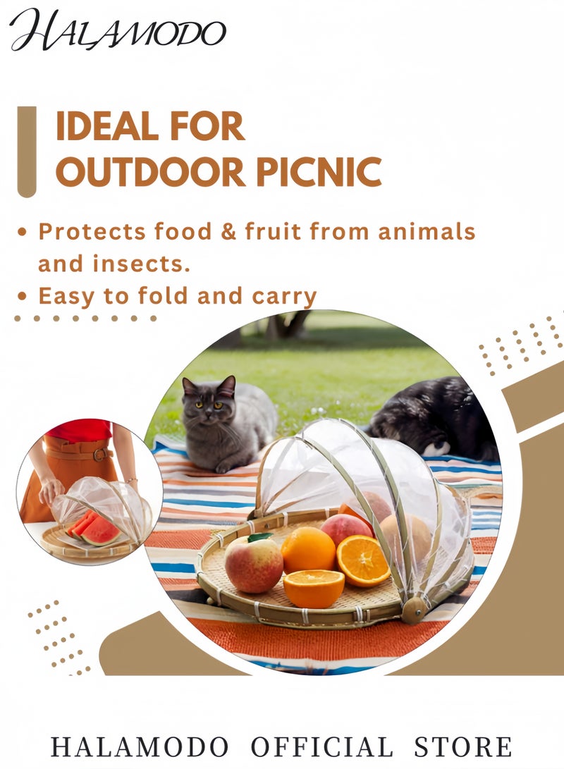 Halamodo Woven Bamboo Food Cover Basket Foldable Mesh Canopy & Handwoven Base Design with Natural Material Structure for Kitchen Food Preservation Use - Image 4