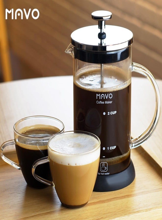 MAVO French Press Coffee Maker Stainless Steel Cold Brew Heat Resistant Glass Coffee & Tea Maker with 2 Filter (600ml/20oz) - Image 2