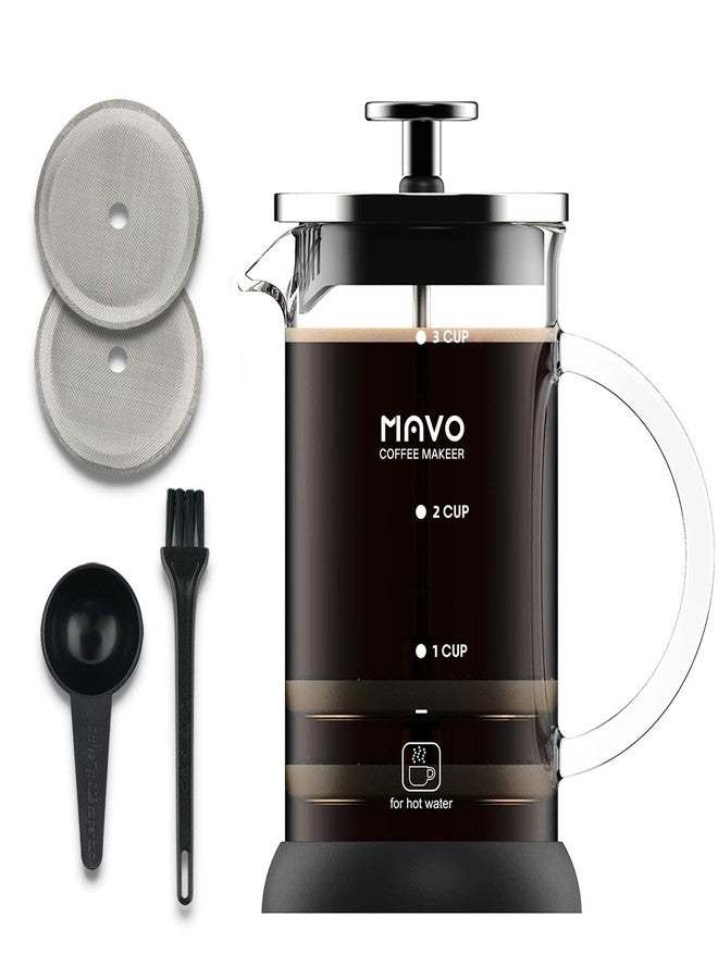 MAVO French Press Coffee Maker Stainless Steel Cold Brew Heat Resistant Glass Coffee & Tea Maker with 2 Filter (600ml/20oz) - Image 1