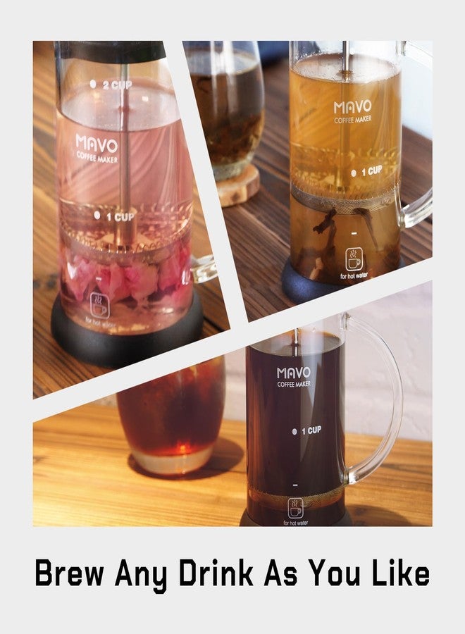 MAVO French Press Coffee Maker Stainless Steel Cold Brew Heat Resistant Glass Coffee & Tea Maker with 2 Filter (600ml/20oz) - Image 5