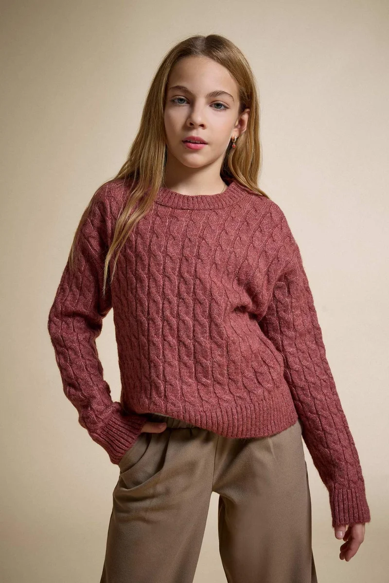 ديفاكتو Girl Regular Fit Crew Neck Knit Pullover