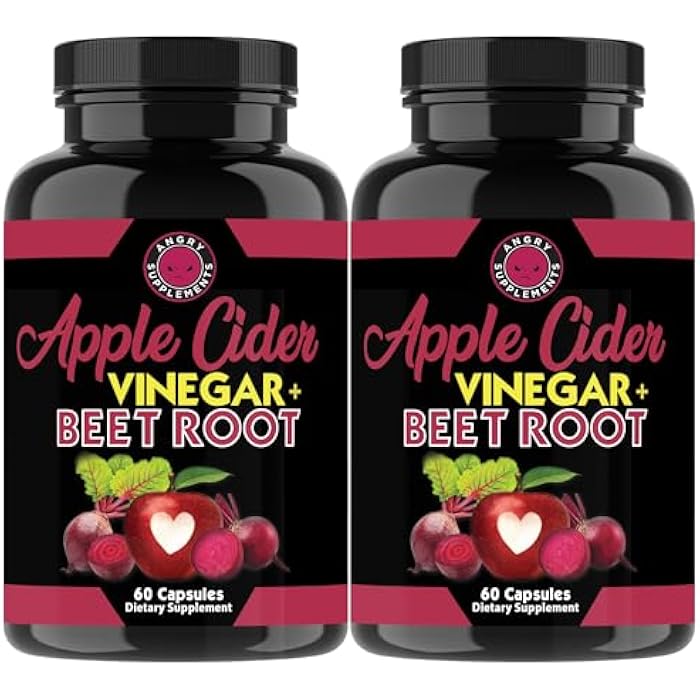 Angry Supplements Apple Cider Vinegar + Beet Root Powder Capsules, Pure ACV Beetroot 1000mg per Serving, Nitric Oxide Booster & Digestive Health for Men and Women 60ct, 2 Pack (120ct Total) - Image 1