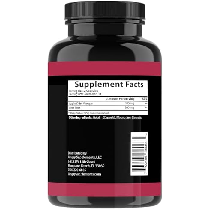 Angry Supplements Apple Cider Vinegar + Beet Root Powder Capsules, Pure ACV Beetroot 1000mg per Serving, Nitric Oxide Booster & Digestive Health for Men and Women 60ct, 2 Pack (120ct Total) - Image 5