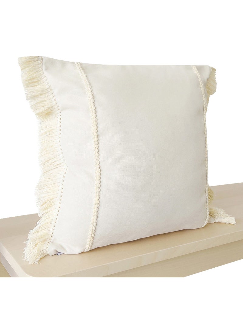 Ritmo Home Tasseled Bohemian Scandinavian Cream Throw Pillow Case  - Image 1
