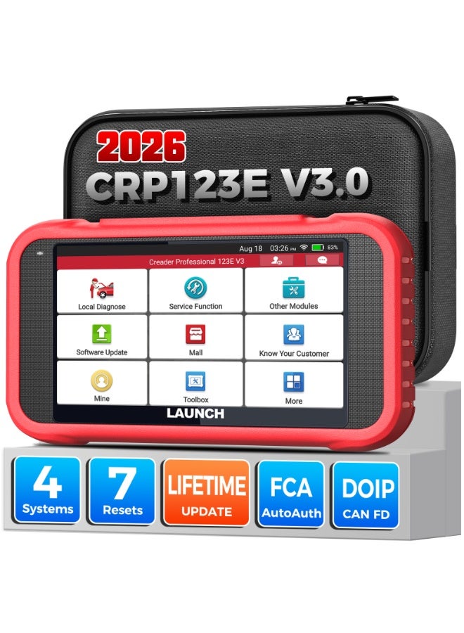 Launch 2026 Launch CRP123E V3.0 OBD2 Multi-brand Auto Diagnostic Case, 4 Systems with (ABS SRS Transmission Motor) +7 Resets (EPB Oil SAS BMS ABS DPF Accelerator), AutoVIN WiFi Update - Image 1