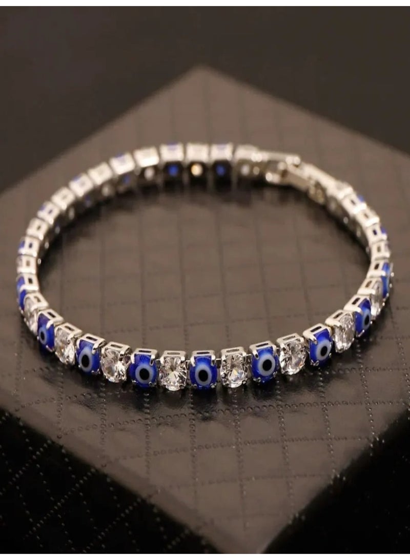 Men’s Evil Eye Protection Bracelet - Cubic Zirconia Tennis Chain | Hypoallergenic Stainless Steel Jewelry for Him - Image 1