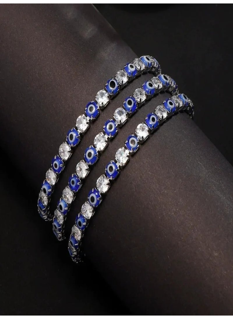 Men’s Evil Eye Protection Bracelet - Cubic Zirconia Tennis Chain | Hypoallergenic Stainless Steel Jewelry for Him - Image 2