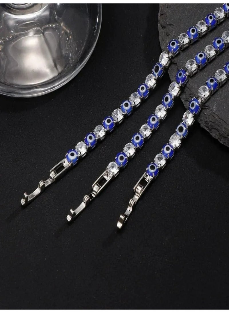 Men’s Evil Eye Protection Bracelet - Cubic Zirconia Tennis Chain | Hypoallergenic Stainless Steel Jewelry for Him - Image 5