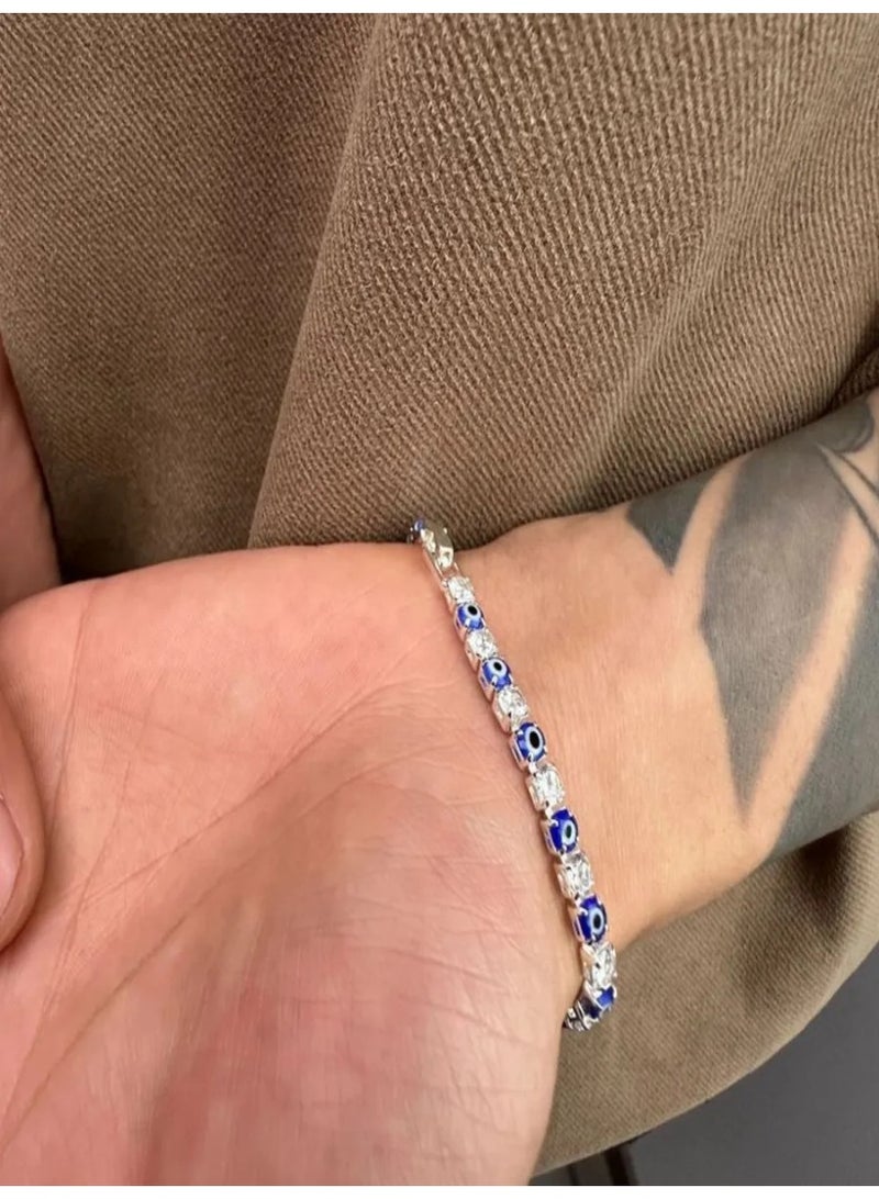 Men’s Evil Eye Protection Bracelet - Cubic Zirconia Tennis Chain | Hypoallergenic Stainless Steel Jewelry for Him - Image 4