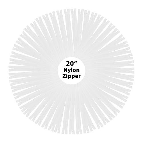 Mandala Crafts 60 PCs White Nylon Zippers for Sewing 20 Inch - Zippers Replacement Sewing Supplies in Bulk for Tailor, Clothing Repair, and DIY Projects - Image 1