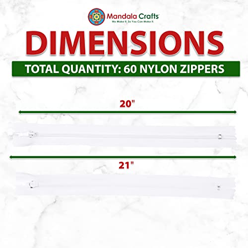 Mandala Crafts 60 PCs White Nylon Zippers for Sewing 20 Inch - Zippers Replacement Sewing Supplies in Bulk for Tailor, Clothing Repair, and DIY Projects - Image 4