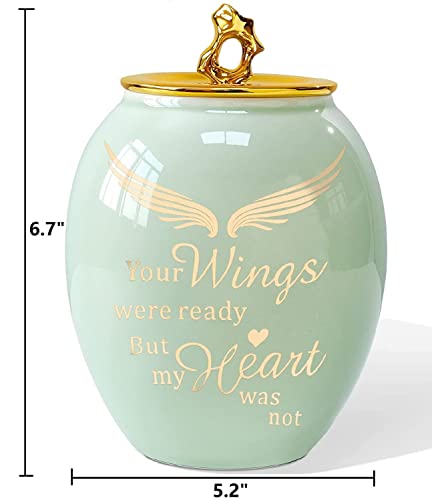 LINES ARTE Medium Urns for Human Ashes Adult Female 50 Cubic Inches 67x52 Inch Medium Size Ceramic Cremation Urn for MomSisterWomen with Green Angel Wings - Image 3