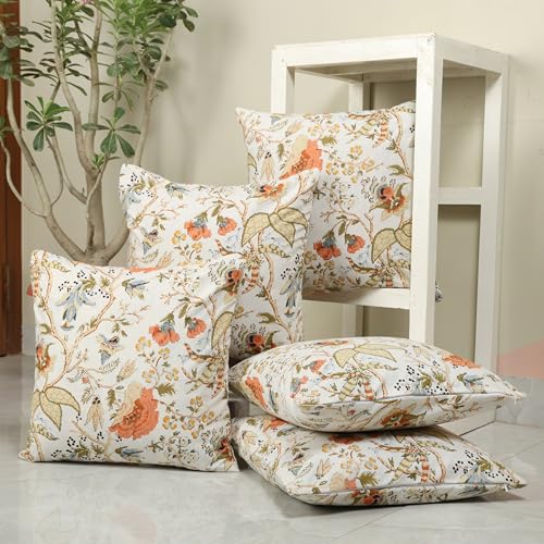 Clasiko Cotton Cushion Covers Set of 5; 24x24 Inches; Floral Fantasy - Image 1