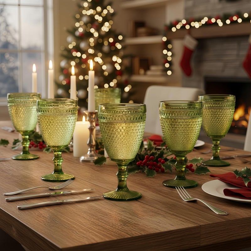 Bandesun Wine Glasses Set of 6 - Vintage Beads Goblet Glass Cup Classic Drinkware - Image 2